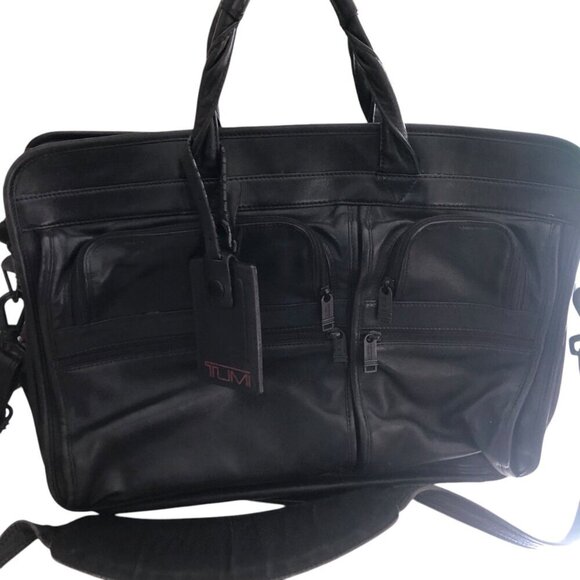 Vintage TUMI 904D3 Black Nappa Leather Laptop Briefcase Messenger Bag Rare - Picture 1 of 12